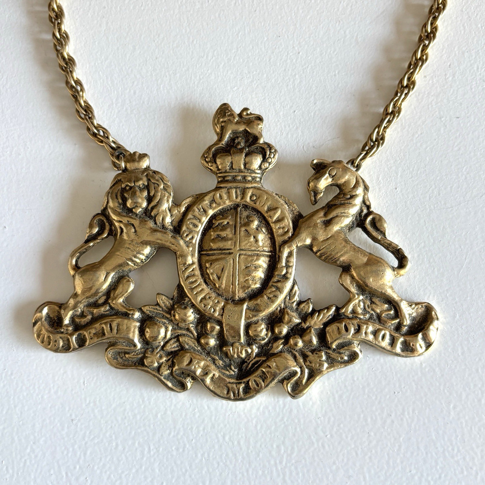 Vintage Accessocraft NYC Royal Crest Statement Necklace 80s Hip Hop Heraldic